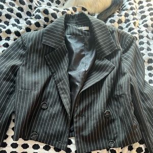 Cropped black + white striped blazer